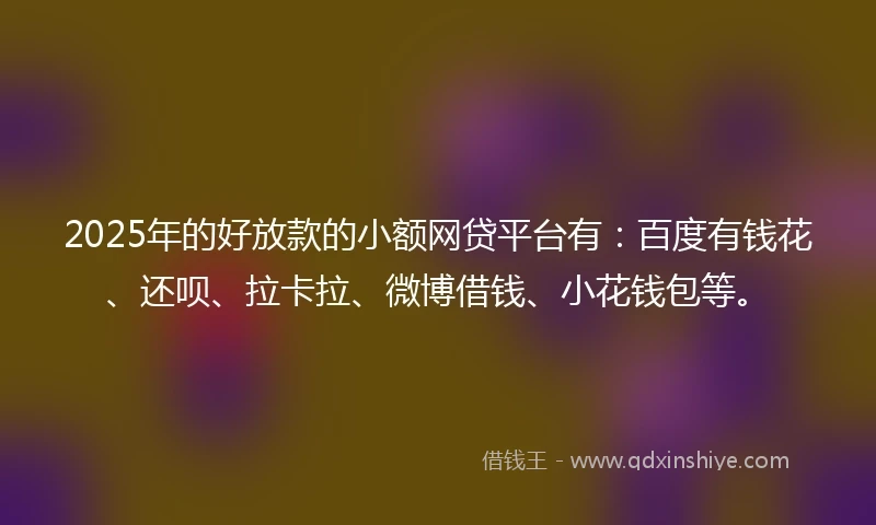 2025年的好放款的小额网贷平台有：百度有钱花、还呗、拉卡拉、微博借钱、小花钱包等。