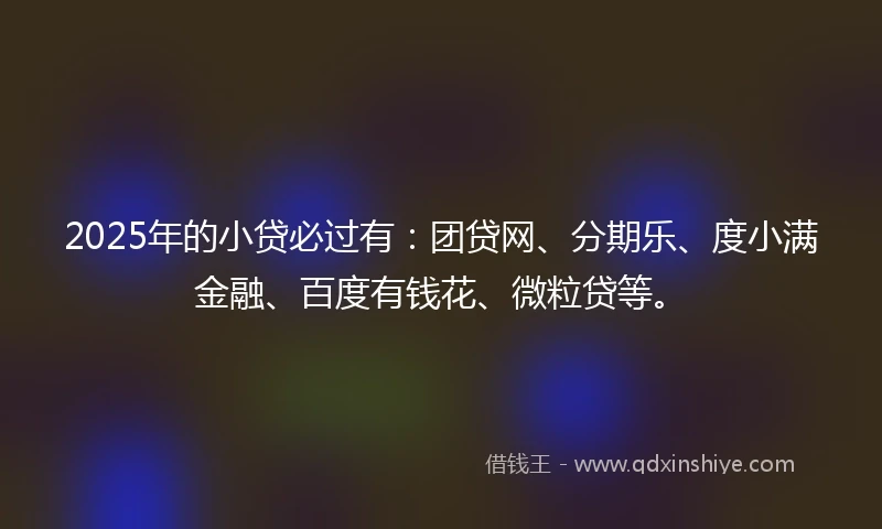 2025年的小贷必过有：团贷网、分期乐、度小满金融、百度有钱花、微粒贷等。