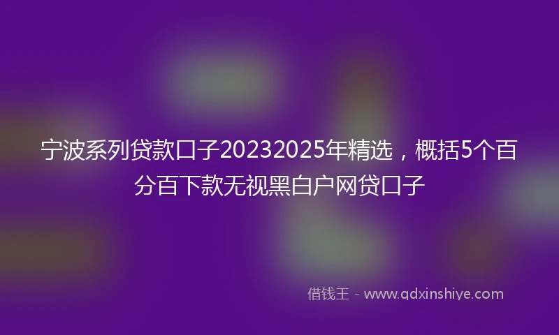 宁波系列贷款口子20232025年精选，概括5个百分百下款无视黑白户网贷口子