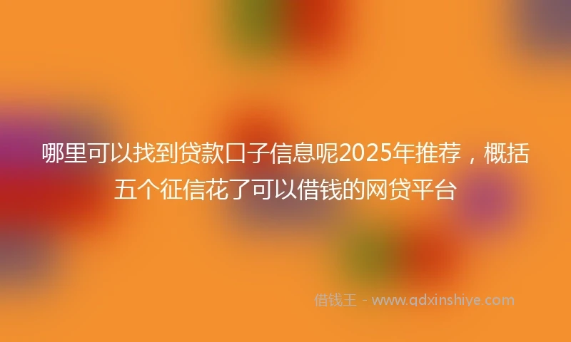 哪里可以找到贷款口子信息呢2025年推荐，概括五个征信花了可以借钱的网贷平台