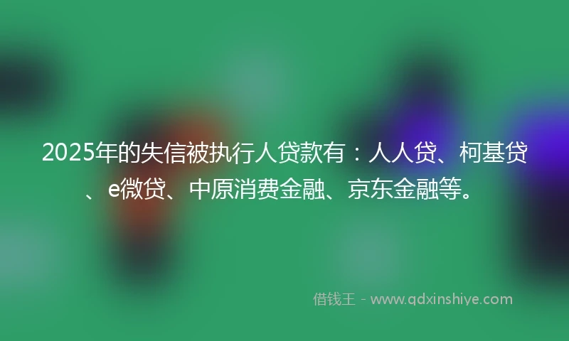 2025年的失信被执行人贷款有：人人贷、柯基贷、e微贷、中原消费金融、京东金融等。
