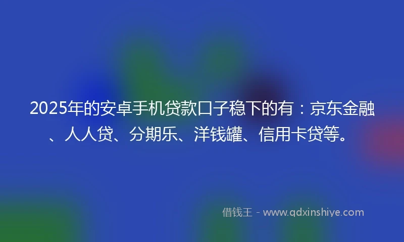 2025年的安卓手机贷款口子稳下的有：京东金融、人人贷、分期乐、洋钱罐、信用卡贷等。