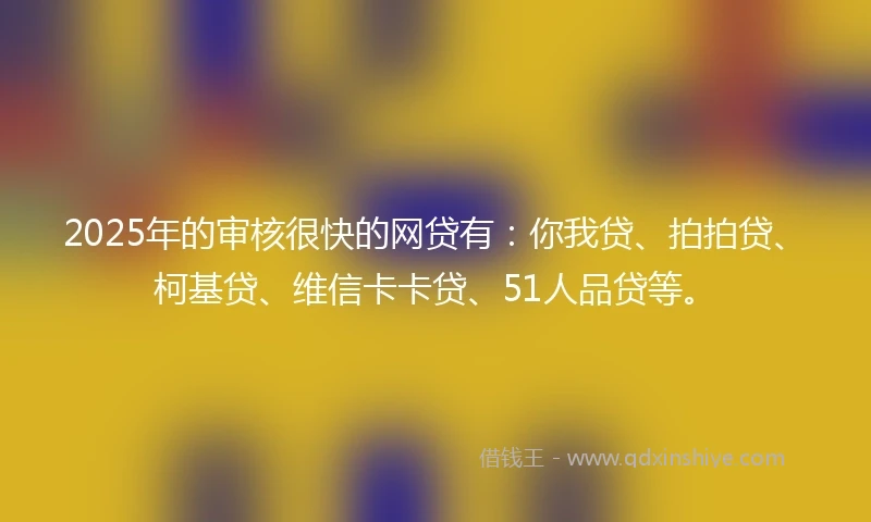 2025年的审核很快的网贷有：你我贷、拍拍贷、柯基贷、维信卡卡贷、51人品贷等。