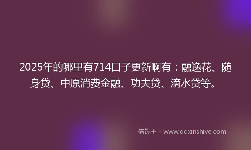 2025年的哪里有714口子更新啊有：融逸花、随身贷、中原消费金融、功夫贷、滴水贷等。