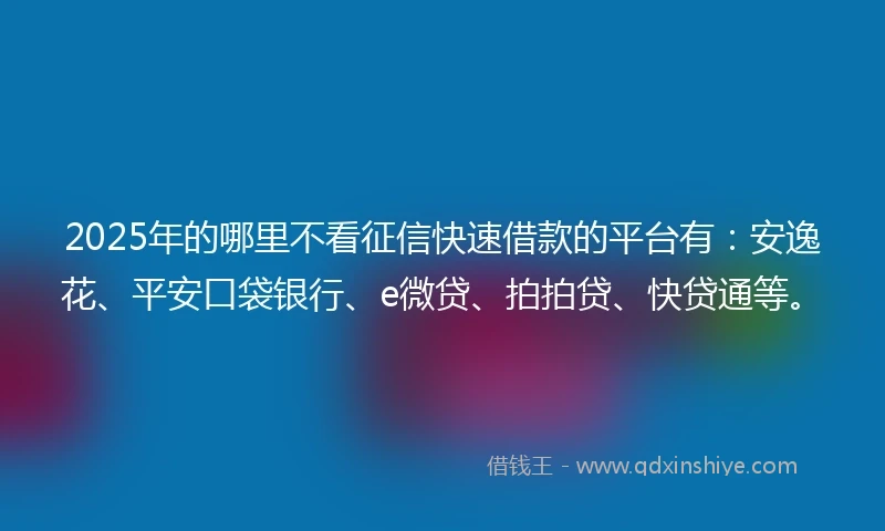 2025年的哪里不看征信快速借款的平台有：安逸花、平安口袋银行、e微贷、拍拍贷、快贷通等。
