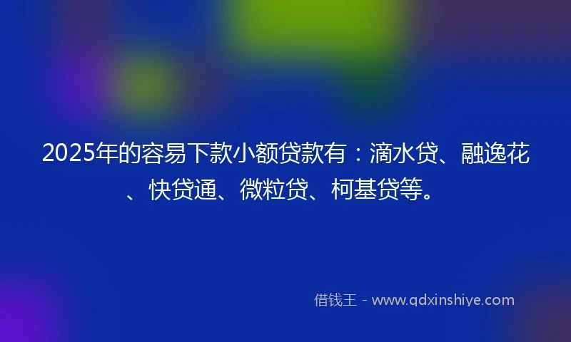 2025年的容易下款小额贷款有：滴水贷、融逸花、快贷通、微粒贷、柯基贷等。