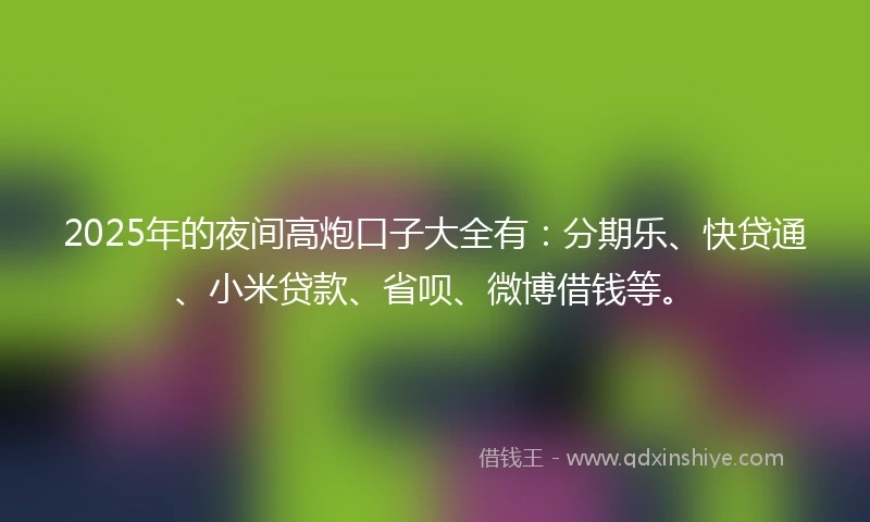 2025年的夜间高炮口子大全有：分期乐、快贷通、小米贷款、省呗、微博借钱等。