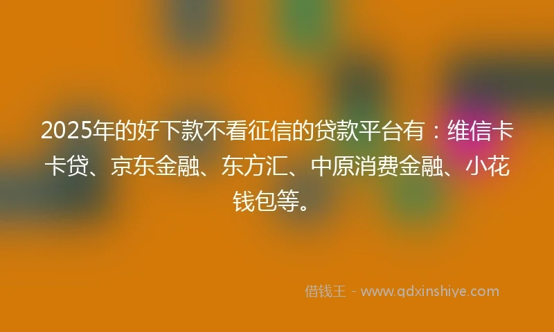 2025年的好下款不看征信的贷款平台有：维信卡卡贷、京东金融、东方汇、中原消费金融、小花钱包等。