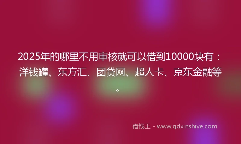 2025年的哪里不用审核就可以借到10000块有：洋钱罐、东方汇、团贷网、超人卡、京东金融等。