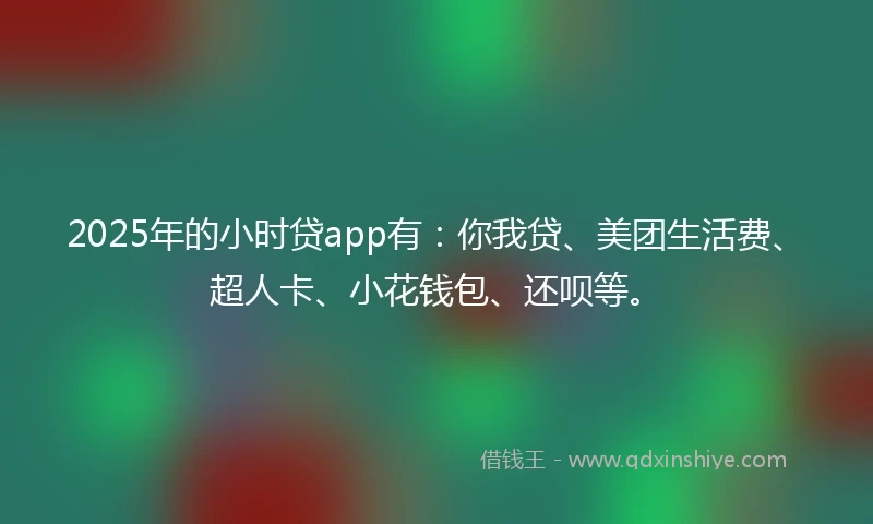 2025年的小时贷app有：你我贷、美团生活费、超人卡、小花钱包、还呗等。