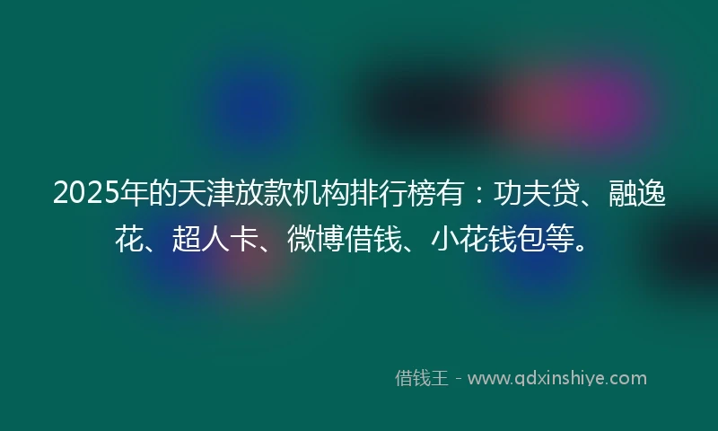 2025年的天津放款机构排行榜有：功夫贷、融逸花、超人卡、微博借钱、小花钱包等。