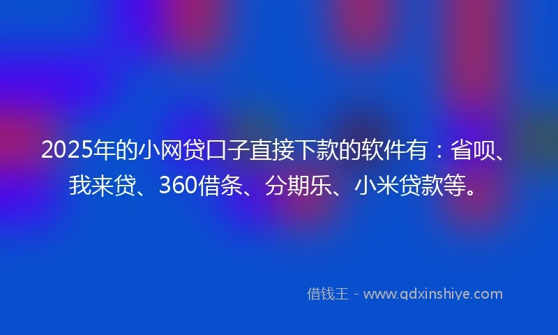 2025年的小网贷口子直接下款的软件有：省呗、我来贷、360借条、分期乐、小米贷款等。