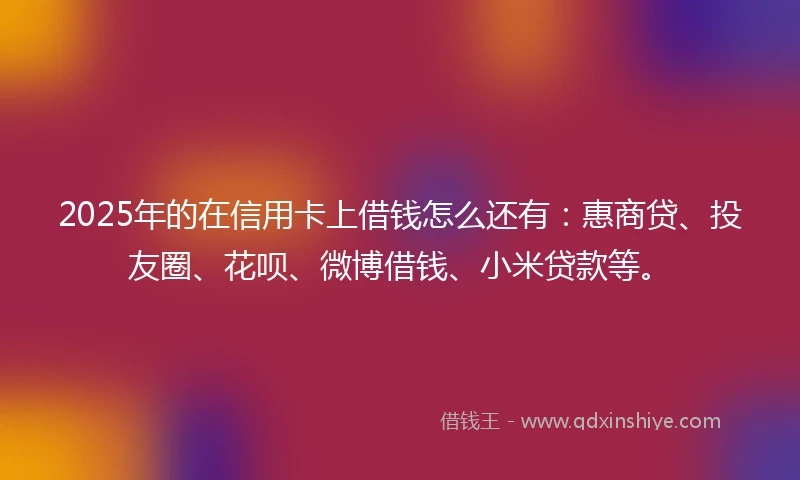 2025年的在信用卡上借钱怎么还有：惠商贷、投友圈、花呗、微博借钱、小米贷款等。