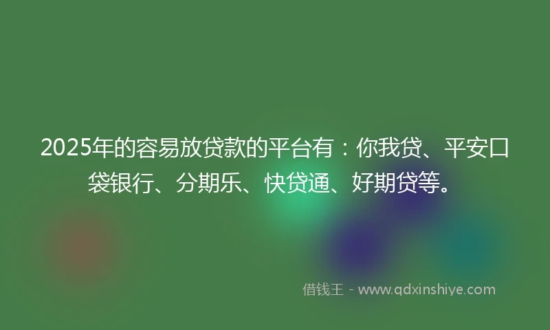 2025年的容易放贷款的平台有：你我贷、平安口袋银行、分期乐、快贷通、好期贷等。