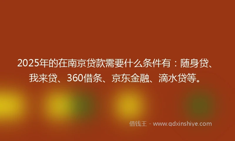 2025年的在南京贷款需要什么条件有：随身贷、我来贷、360借条、京东金融、滴水贷等。