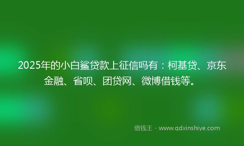 2025年的小白鲨贷款上征信吗有：柯基贷、京东金融、省呗、团贷网、微博借钱等。