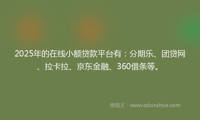 2025年的在线小额贷款平台有：分期乐、团贷网、拉卡拉、京东金融、360借条等。
