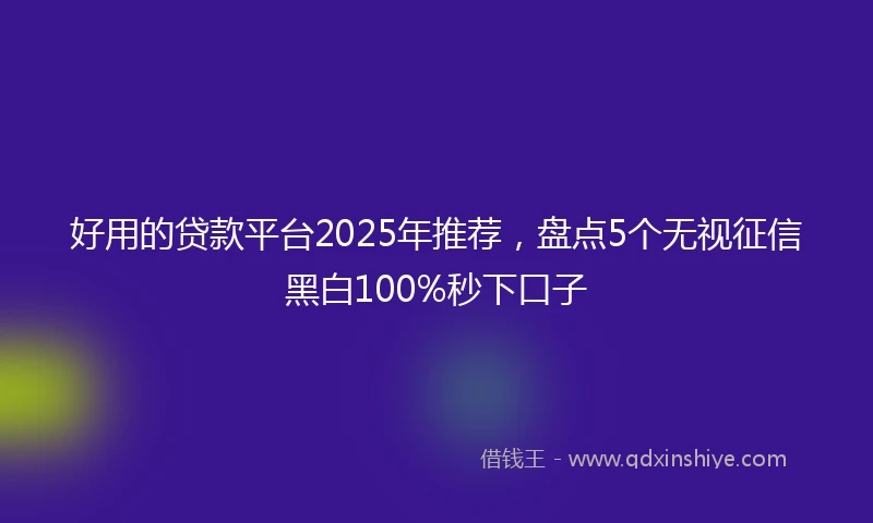 好用的贷款平台2025年推荐，盘点5个无视征信黑白100%秒下口子