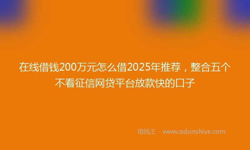 在线借钱200万元怎么借2025年推荐，整合五个不看征信网贷平台放款快的口子