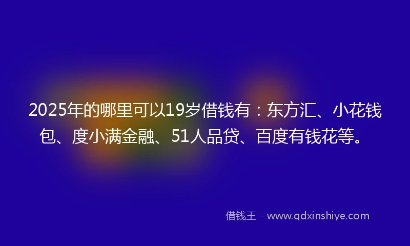 2025年的哪里可以19岁借钱有：东方汇、小花钱包、度小满金融、51人品贷、百度有钱花等。