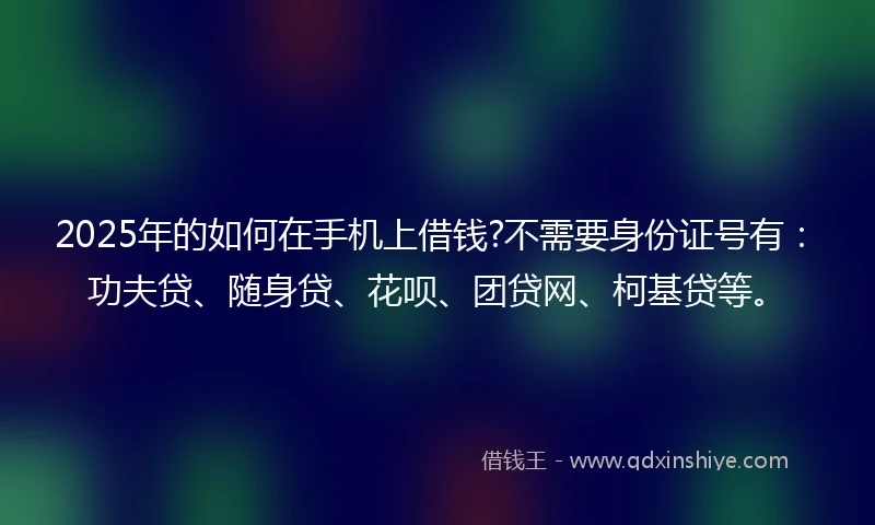 2025年的如何在手机上借钱?不需要身份证号有：功夫贷、随身贷、花呗、团贷网、柯基贷等。
