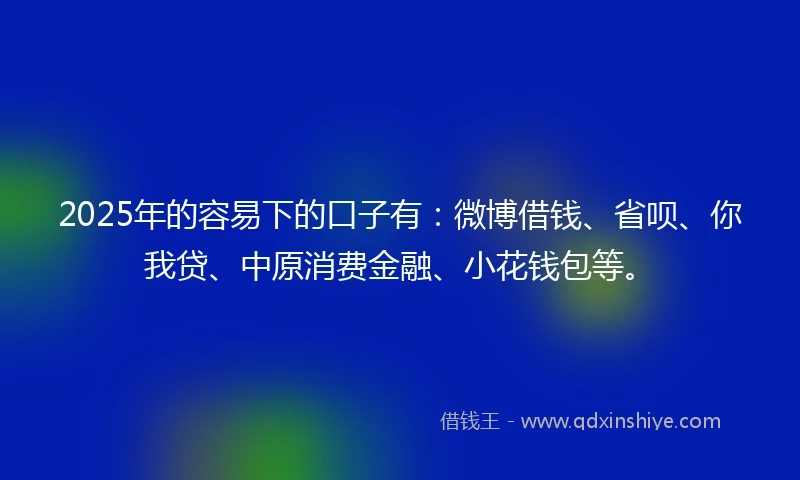 2025年的容易下的口子有：微博借钱、省呗、你我贷、中原消费金融、小花钱包等。