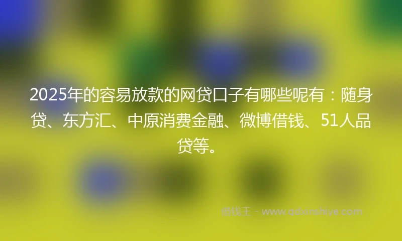 2025年的容易放款的网贷口子有哪些呢有：随身贷、东方汇、中原消费金融、微博借钱、51人品贷等。