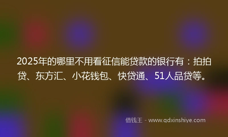 2025年的哪里不用看征信能贷款的银行有：拍拍贷、东方汇、小花钱包、快贷通、51人品贷等。
