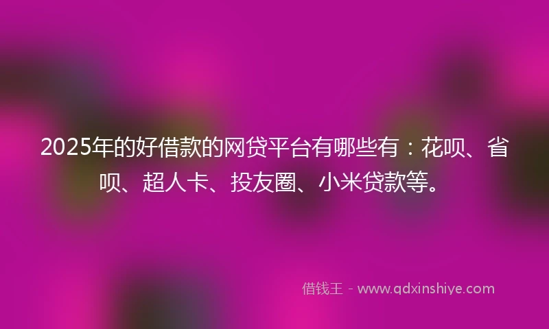 2025年的好借款的网贷平台有哪些有：花呗、省呗、超人卡、投友圈、小米贷款等。