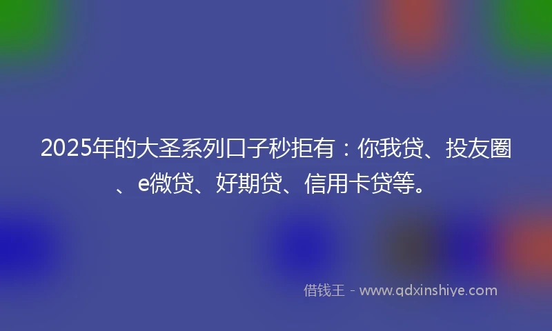 2025年的大圣系列口子秒拒有：你我贷、投友圈、e微贷、好期贷、信用卡贷等。