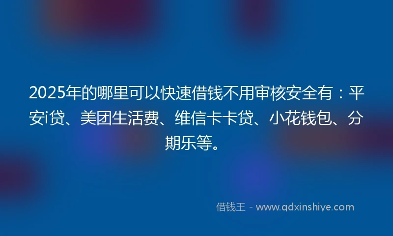 2025年的哪里可以快速借钱不用审核安全有：平安i贷、美团生活费、维信卡卡贷、小花钱包、分期乐等。