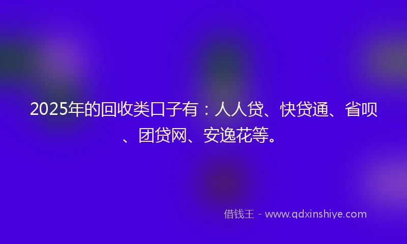2025年的回收类口子有：人人贷、快贷通、省呗、团贷网、安逸花等。