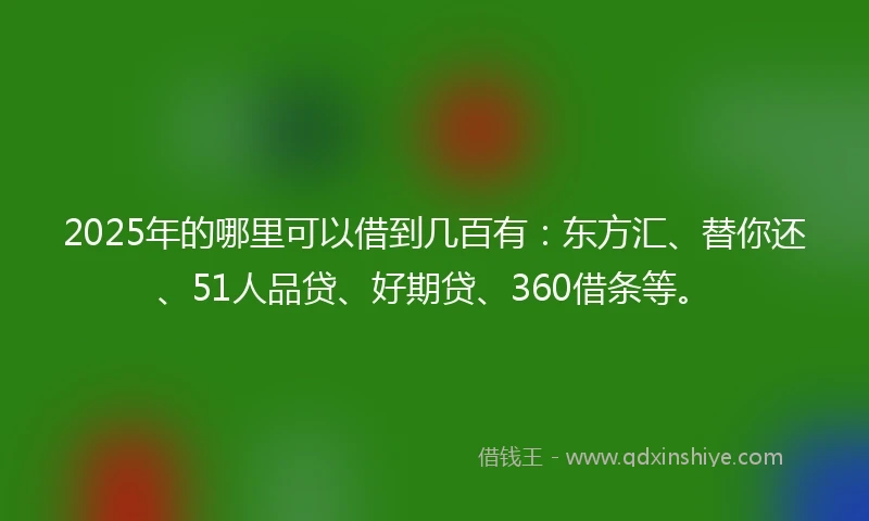 2025年的哪里可以借到几百有：东方汇、替你还、51人品贷、好期贷、360借条等。