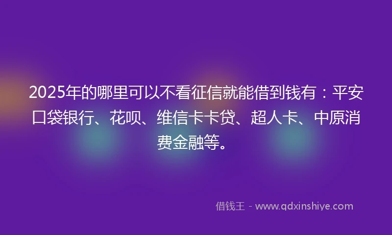 2025年的哪里可以不看征信就能借到钱有：平安口袋银行、花呗、维信卡卡贷、超人卡、中原消费金融等。