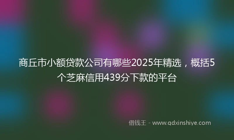 商丘市小额贷款公司有哪些2025年精选,概括5个芝麻信用439分下款的平台