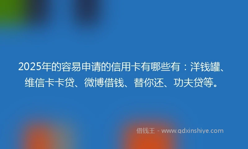 2025年的容易申请的信用卡有哪些有：洋钱罐、维信卡卡贷、微博借钱、替你还、功夫贷等。