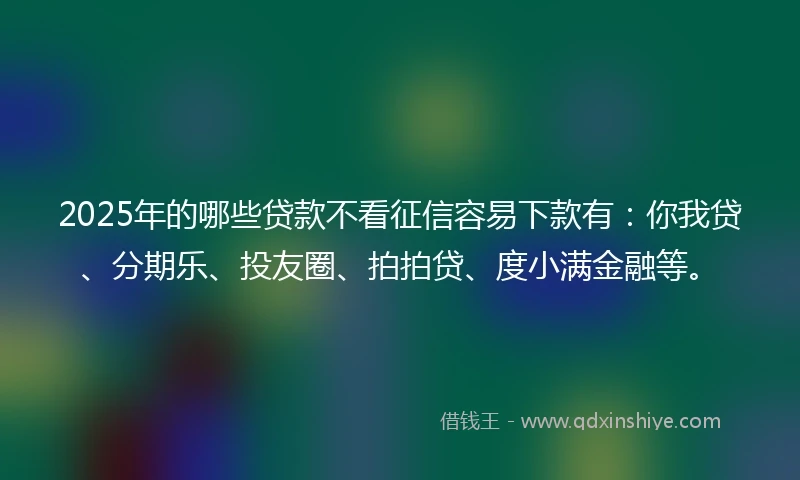 2025年的哪些贷款不看征信容易下款有：你我贷、分期乐、投友圈、拍拍贷、度小满金融等。