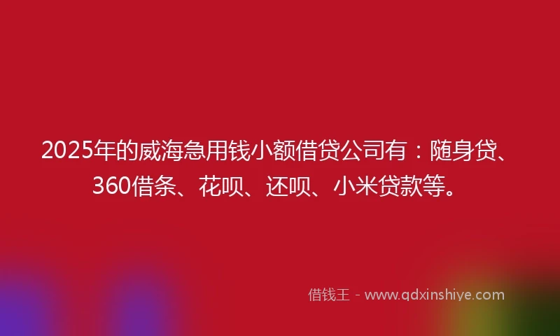 2025年的威海急用钱小额借贷公司有：随身贷、360借条、花呗、还呗、小米贷款等。