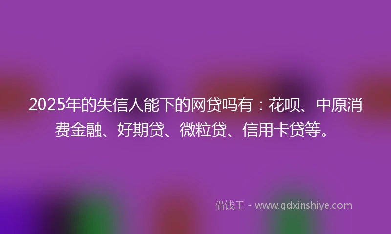 2025年的失信人能下的网贷吗有：花呗、中原消费金融、好期贷、微粒贷、信用卡贷等。