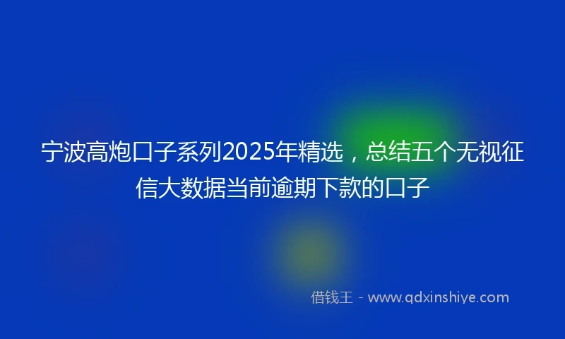 宁波高炮口子系列2025年精选，总结五个无视征信大数据当前逾期下款的口子