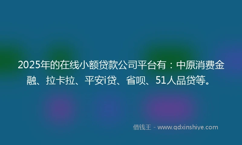 2025年的在线小额贷款公司平台有：中原消费金融、拉卡拉、平安i贷、省呗、51人品贷等。