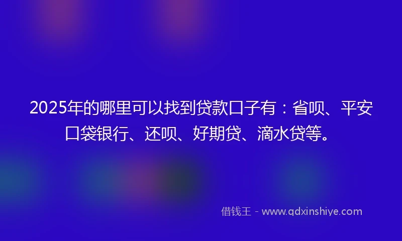 2025年的哪里可以找到贷款口子有：省呗、平安口袋银行、还呗、好期贷、滴水贷等。