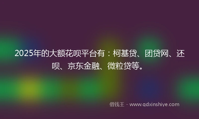 2025年的大额花呗平台有：柯基贷、团贷网、还呗、京东金融、微粒贷等。