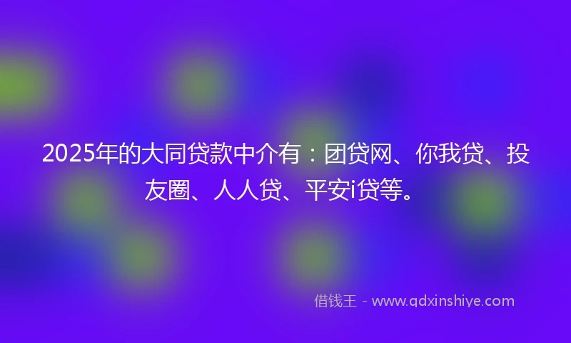 2025年的大同贷款中介有：团贷网、你我贷、投友圈、人人贷、平安i贷等。