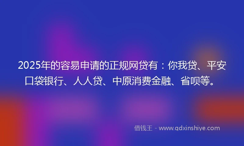 2025年的容易申请的正规网贷有：你我贷、平安口袋银行、人人贷、中原消费金融、省呗等。