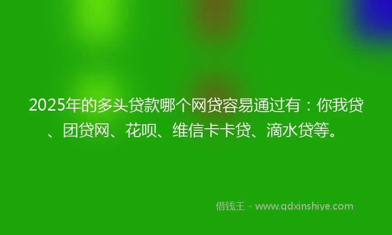 2025年的多头贷款哪个网贷容易通过有：你我贷、团贷网、花呗、维信卡卡贷、滴水贷等。