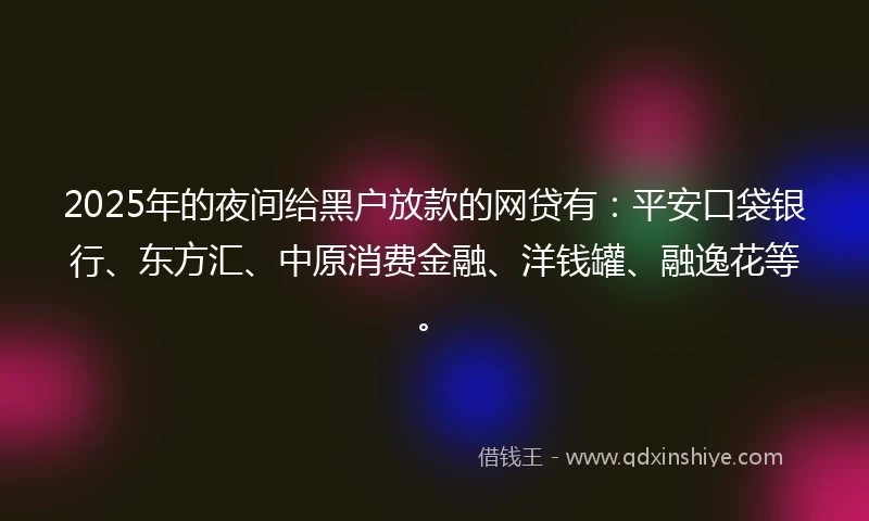 2025年的夜间给黑户放款的网贷有：平安口袋银行、东方汇、中原消费金融、洋钱罐、融逸花等。