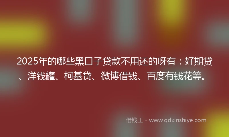 2025年的哪些黑口子贷款不用还的呀有：好期贷、洋钱罐、柯基贷、微博借钱、百度有钱花等。
