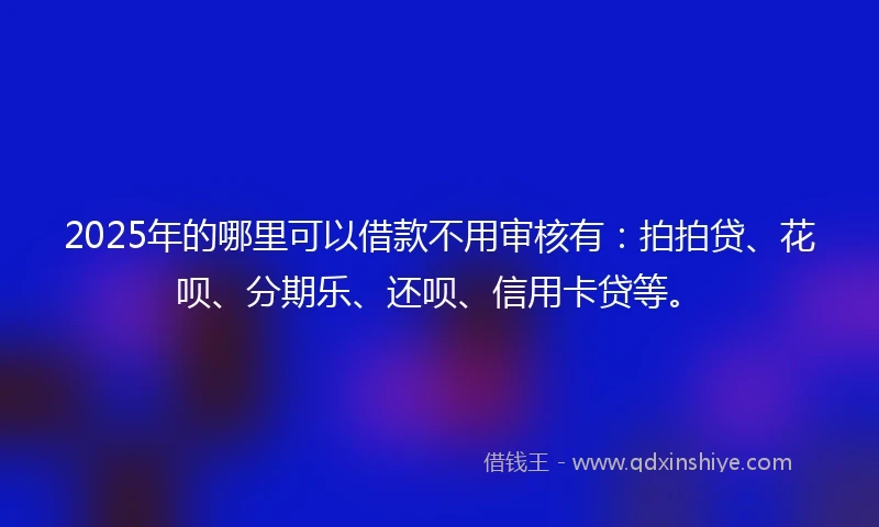 2025年的哪里可以借款不用审核有：拍拍贷、花呗、分期乐、还呗、信用卡贷等。