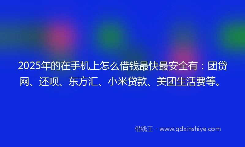 2025年的在手机上怎么借钱最快最安全有：团贷网、还呗、东方汇、小米贷款、美团生活费等。